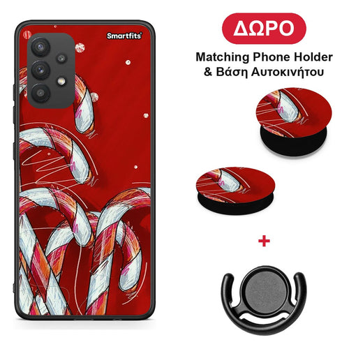Candy Cane - Samsung Galaxy A32 4G θήκη + Δώρο Phone Holder & Βάση Αυτοκινήτου