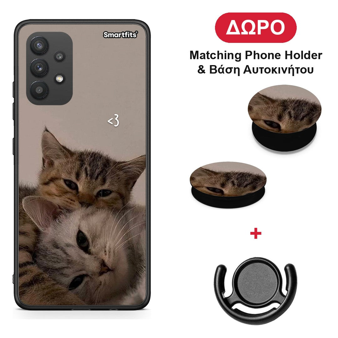 Cats In Love - Samsung Galaxy A32 4G θήκη + Δώρο Phone Holder & Βάση Αυτοκινήτου