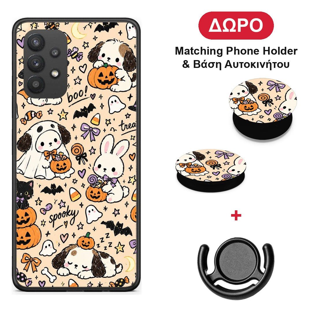 Halloween Puppies and Friends on Cream - Samsung Galaxy A32 4G θήκη + Δώρο Phone Holder & Βάση Αυτοκινήτου