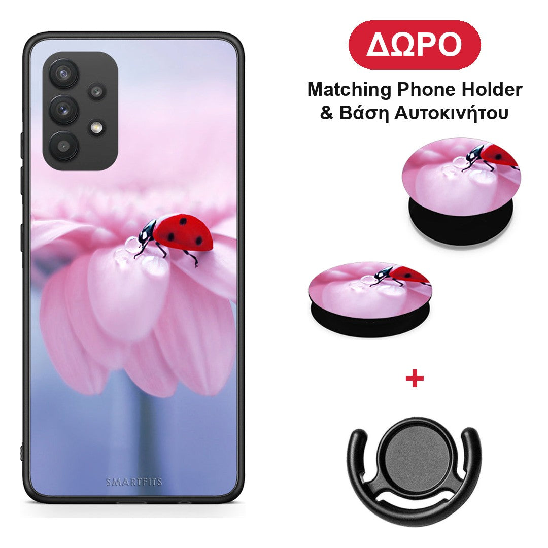 Ladybug Flower - Samsung Galaxy A32 4G θήκη + Δώρο Phone Holder & Βάση Αυτοκινήτου