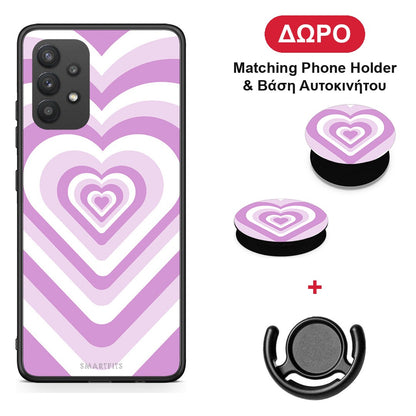 Lilac Hearts - Samsung Galaxy A32 4G θήκη + Δώρο Phone Holder & Βάση Αυτοκινήτου