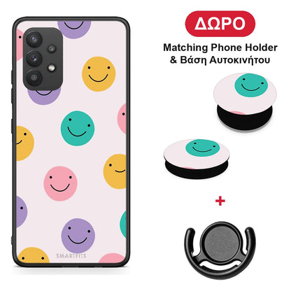 Smiley Faces - Samsung Galaxy A32 4G θήκη + Δώρο Phone Holder & Βάση Αυτοκινήτου