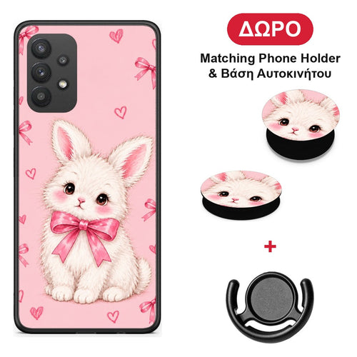 White Bunny and Pink Bows - Samsung Galaxy A32 4G θήκη + Δώρο Phone Holder & Βάση Αυτοκινήτου