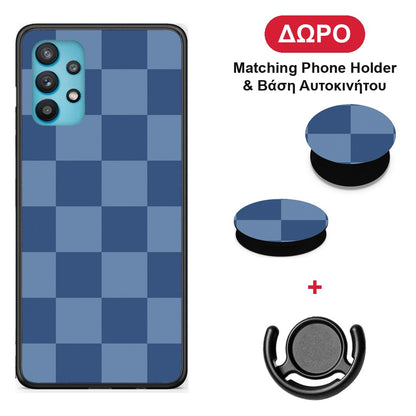 Denim Blue Checkerboard - Samsung Galaxy A32 5G θήκη + Δώρο Phone Holder & Βάση Αυτοκινήτου