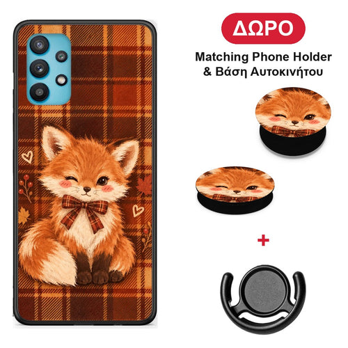 Fox on Autumn Tartan - Samsung Galaxy A32 5G θήκη + Δώρο Phone Holder & Βάση Αυτοκινήτου