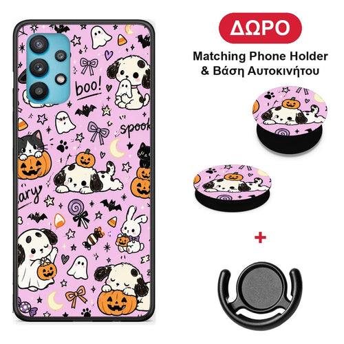 Halloween Puppies and Friends on Lilac - Samsung Galaxy A32 5G θήκη + Δώρο Phone Holder & Βάση Αυτοκινήτου