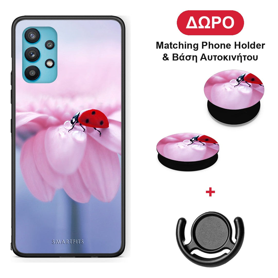 Ladybug Flower - Samsung Galaxy A32 5G θήκη + Δώρο Phone Holder & Βάση Αυτοκινήτου