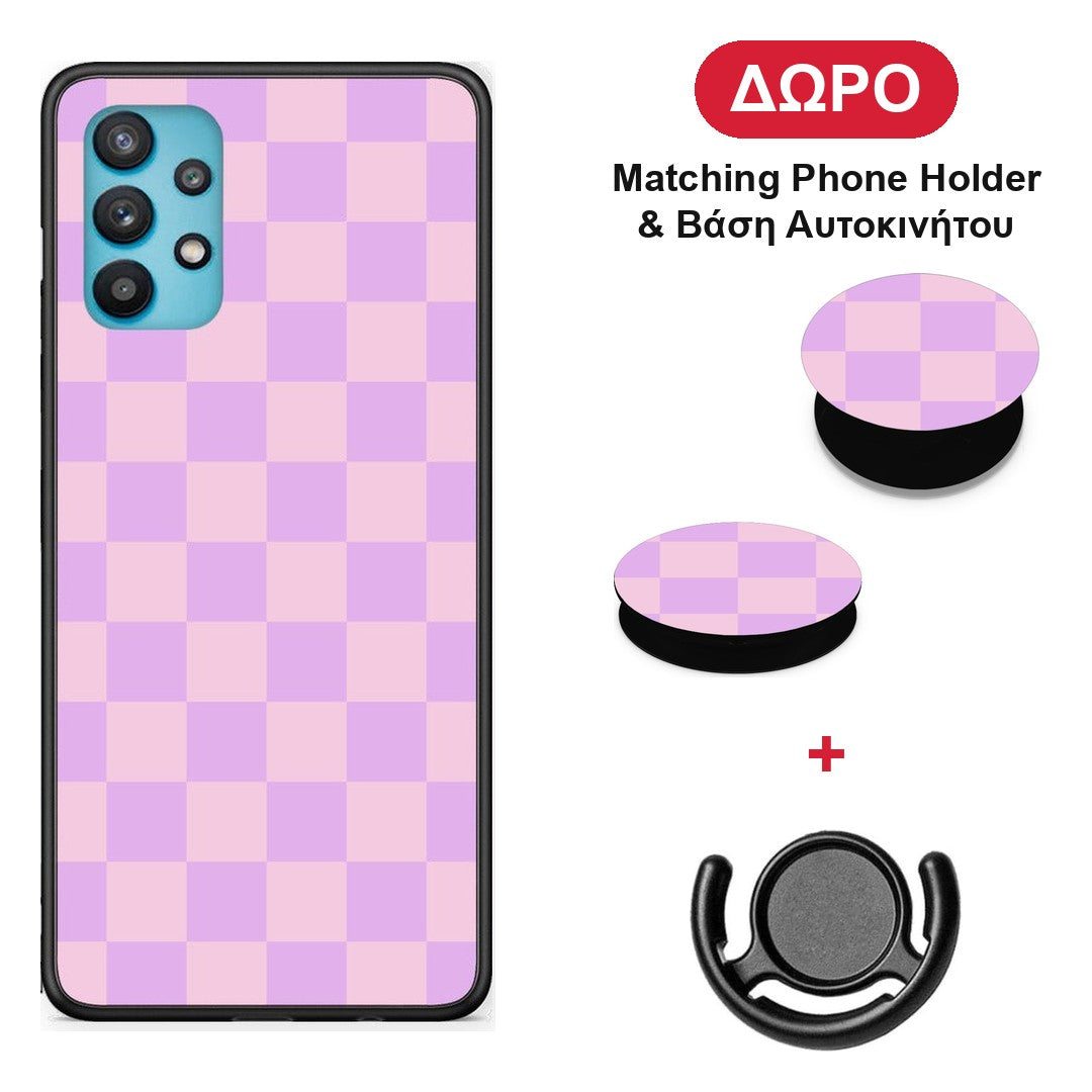 Lavender and Pink Checkerboard - Samsung Galaxy A32 5G θήκη + Δώρο Phone Holder & Βάση Αυτοκινήτου
