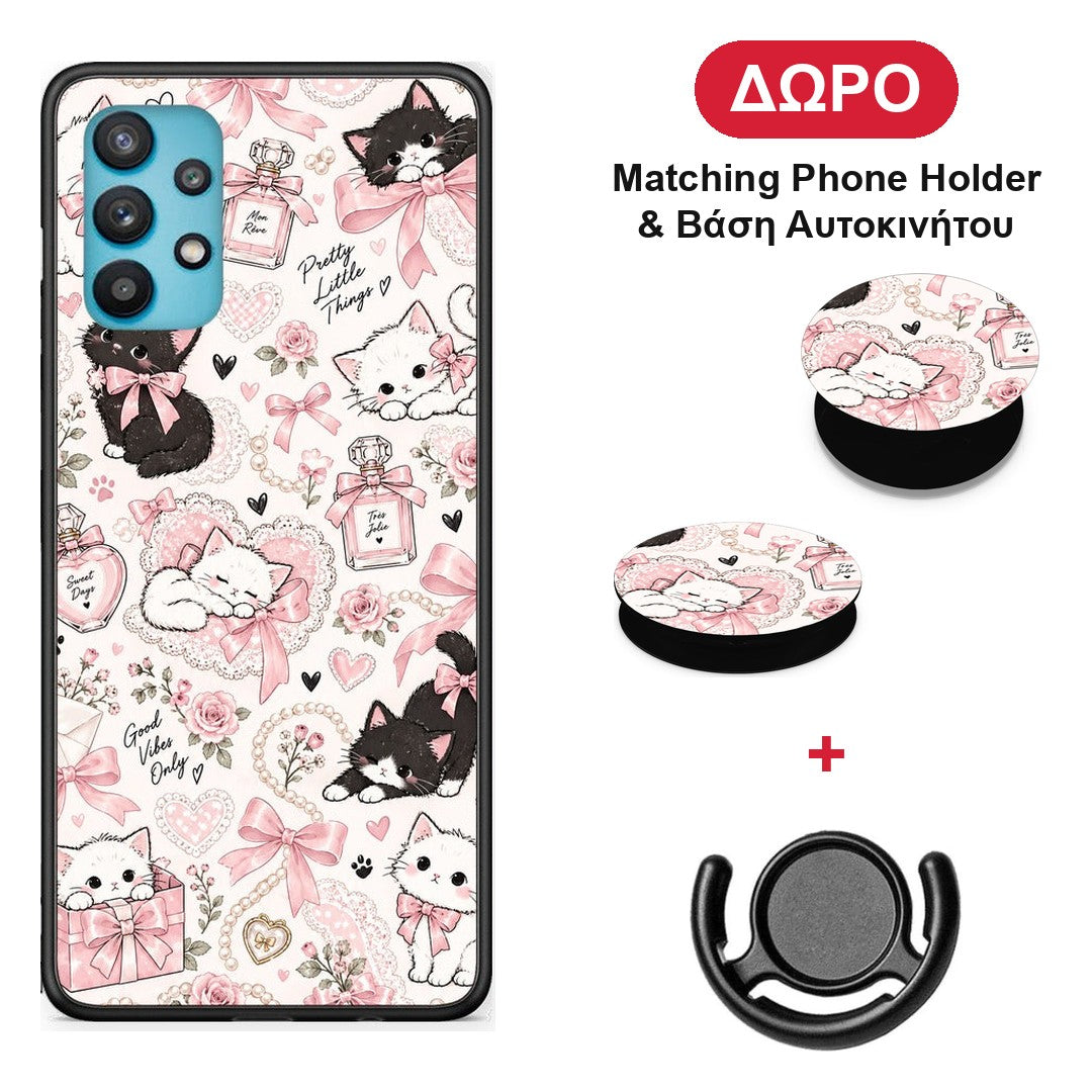Pink Bows and Kittens Collage - Samsung Galaxy A32 5G θήκη + Δώρο Phone Holder & Βάση Αυτοκινήτου