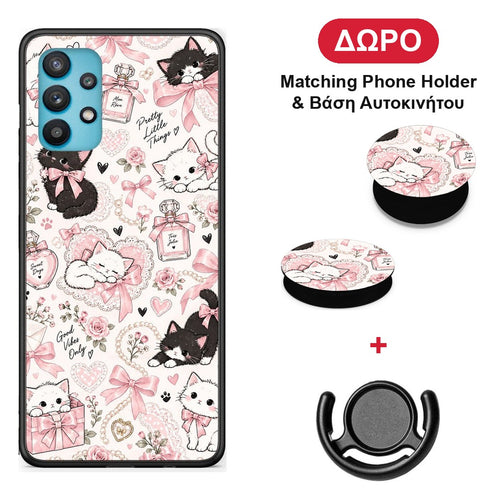 Pink Bows and Kittens Collage - Samsung Galaxy A32 5G θήκη + Δώρο Phone Holder & Βάση Αυτοκινήτου