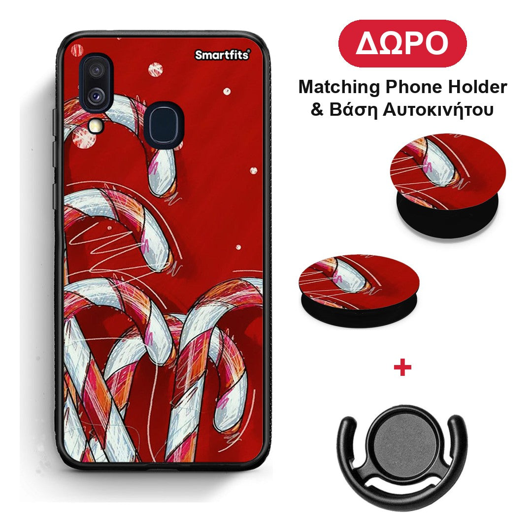 Candy Cane - Samsung Galaxy A40 θήκη + Δώρο Phone Holder & Βάση Αυτοκινήτου