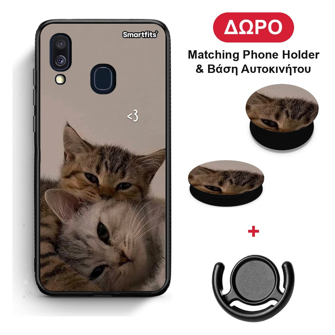 Cats In Love - Samsung Galaxy A40 θήκη + Δώρο Phone Holder & Βάση Αυτοκινήτου