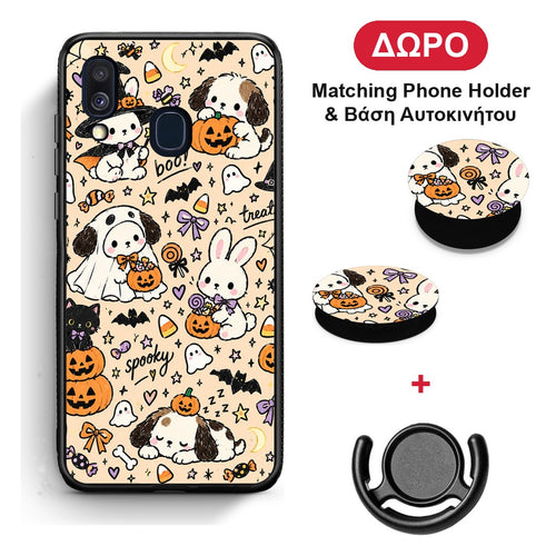 Halloween Puppies and Friends on Cream - Samsung Galaxy A40 θήκη + Δώρο Phone Holder & Βάση Αυτοκινήτου