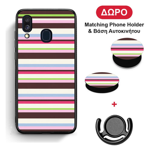 Multicolour Horizontal Stripes - Samsung Galaxy A40 θήκη + Δώρο Phone Holder & Βάση Αυτοκινήτου