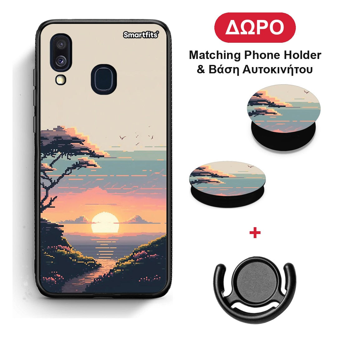 Pixel Sunset - Samsung Galaxy A40 θήκη + Δώρο Phone Holder & Βάση Αυτοκινήτου