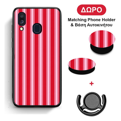 Red and Pink Vertical Pinstripes - Samsung Galaxy A40 θήκη + Δώρο Phone Holder & Βάση Αυτοκινήτου