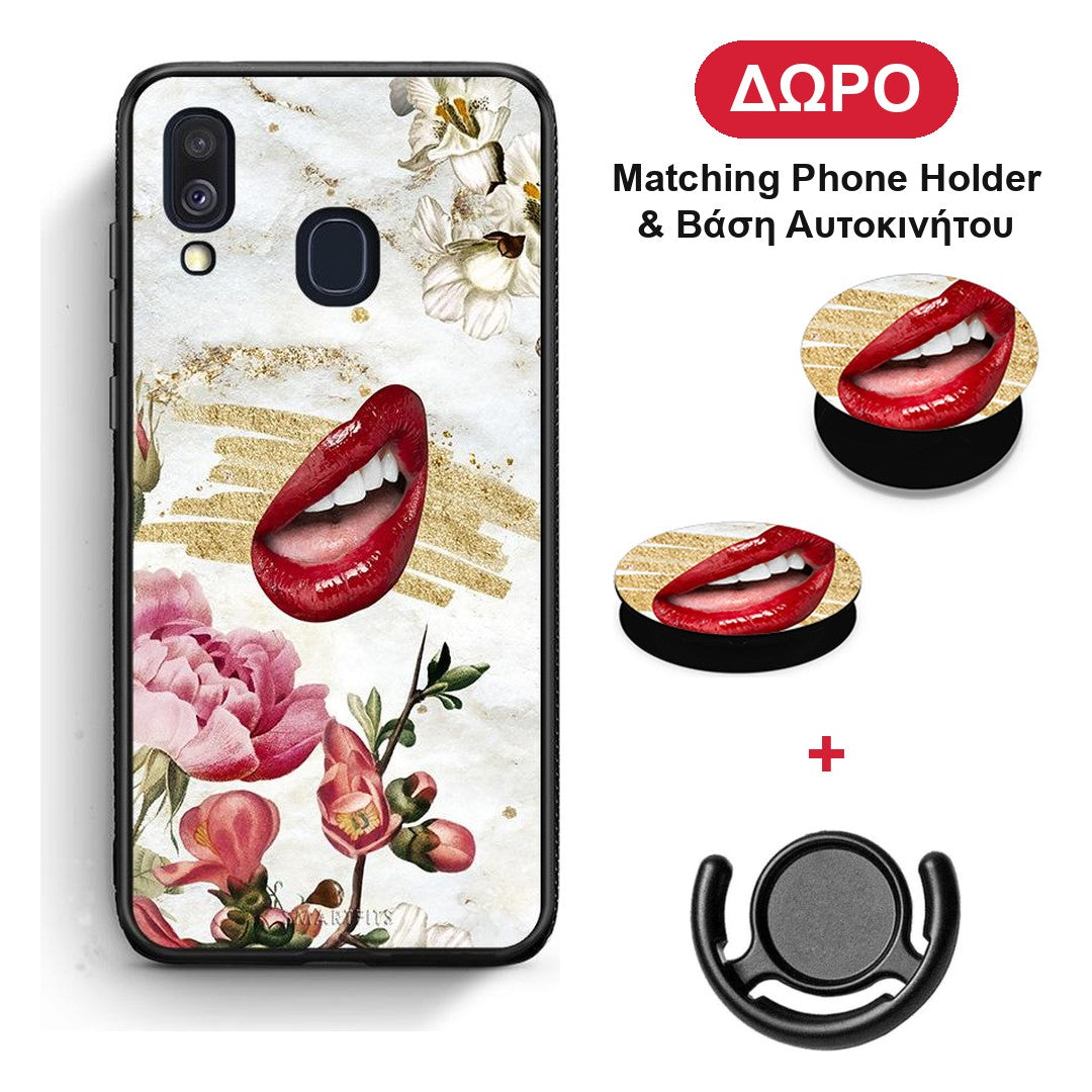 Red Lips - Samsung Galaxy A40 θήκη + Δώρο Phone Holder & Βάση Αυτοκινήτου