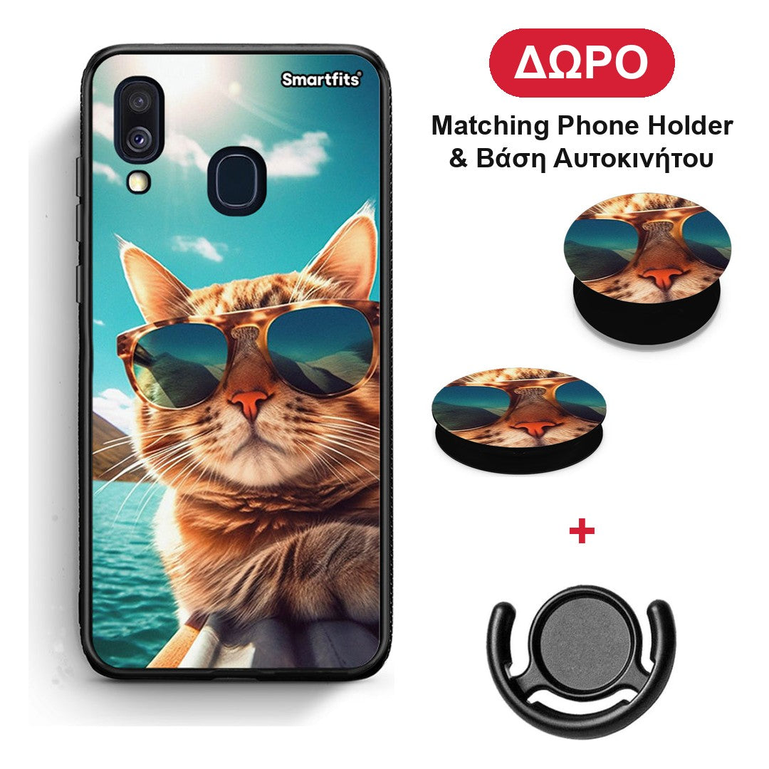 Summer Cat - Samsung Galaxy A40 θήκη + Δώρο Phone Holder & Βάση Αυτοκινήτου