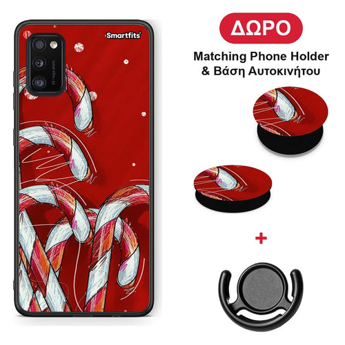 Candy Cane - Samsung Galaxy A41 θήκη + Δώρο Phone Holder & Βάση Αυτοκινήτου