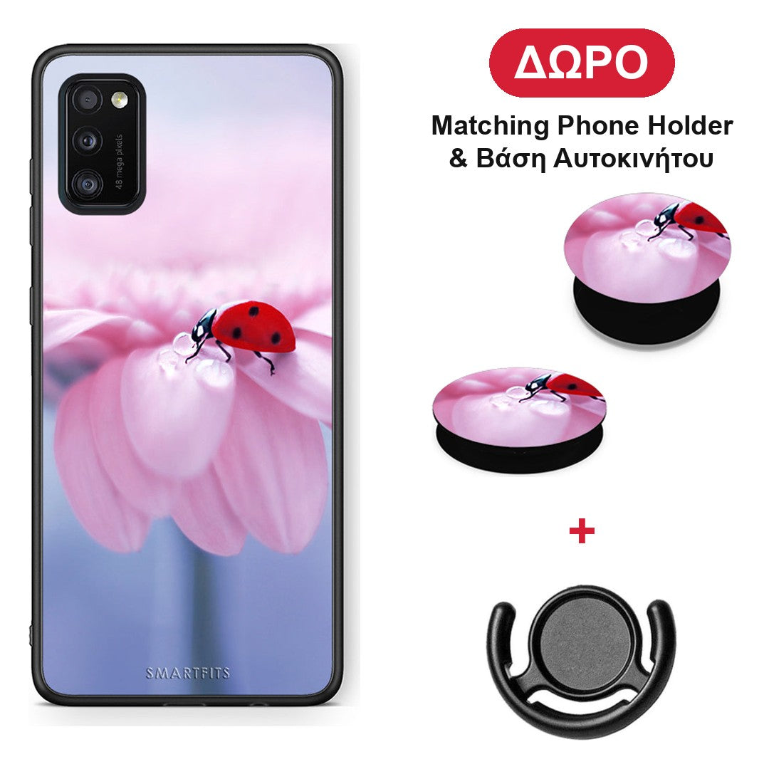 Ladybug Flower - Samsung Galaxy A41 θήκη + Δώρο Phone Holder & Βάση Αυτοκινήτου