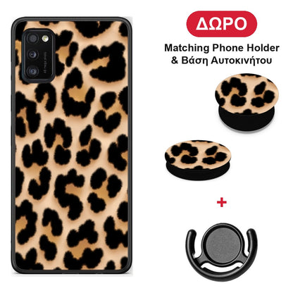 Leopard Print Tan Large - Samsung Galaxy A41 θήκη + Δώρο Phone Holder & Βάση Αυτοκινήτου