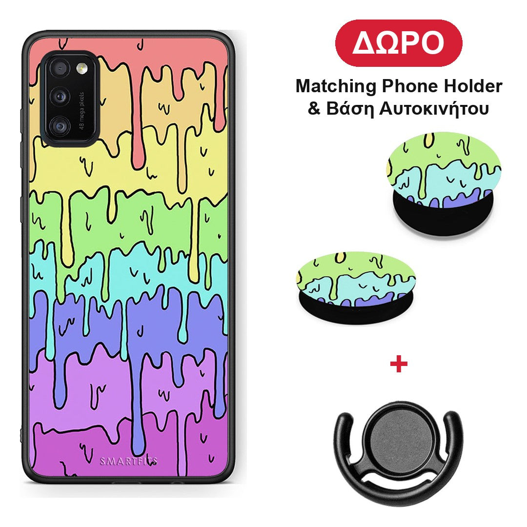 Melting Rainbow - Samsung Galaxy A41 θήκη + Δώρο Phone Holder & Βάση Αυτοκινήτου