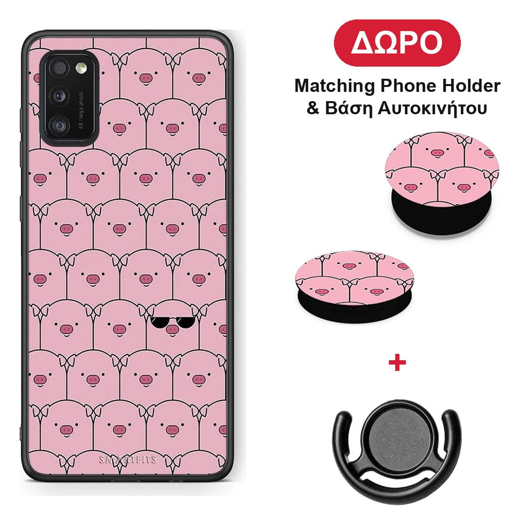 Pig Glasses - Samsung Galaxy A41 θήκη + Δώρο Phone Holder & Βάση Αυτοκινήτου