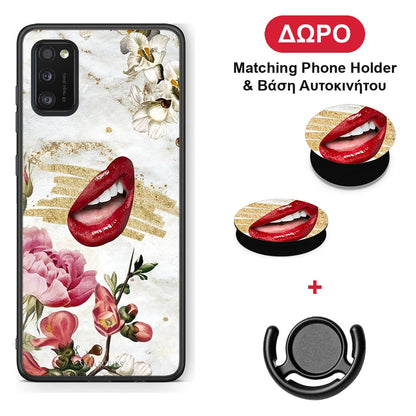 Red Lips - Samsung Galaxy A41 θήκη + Δώρο Phone Holder & Βάση Αυτοκινήτου