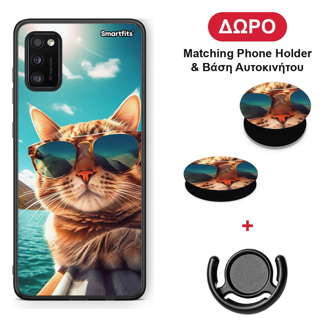 Summer Cat - Samsung Galaxy A41 θήκη + Δώρο Phone Holder & Βάση Αυτοκινήτου