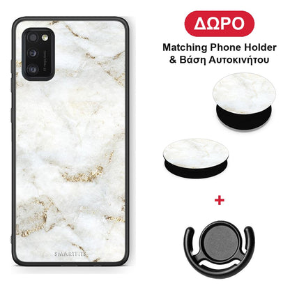 White Gold Marble - Samsung Galaxy A41 θήκη + Δώρο Phone Holder & Βάση Αυτοκινήτου