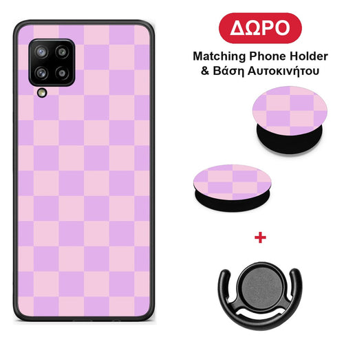 Lavender and Pink Checkerboard - Samsung Galaxy A42 θήκη + Δώρο Phone Holder & Βάση Αυτοκινήτου