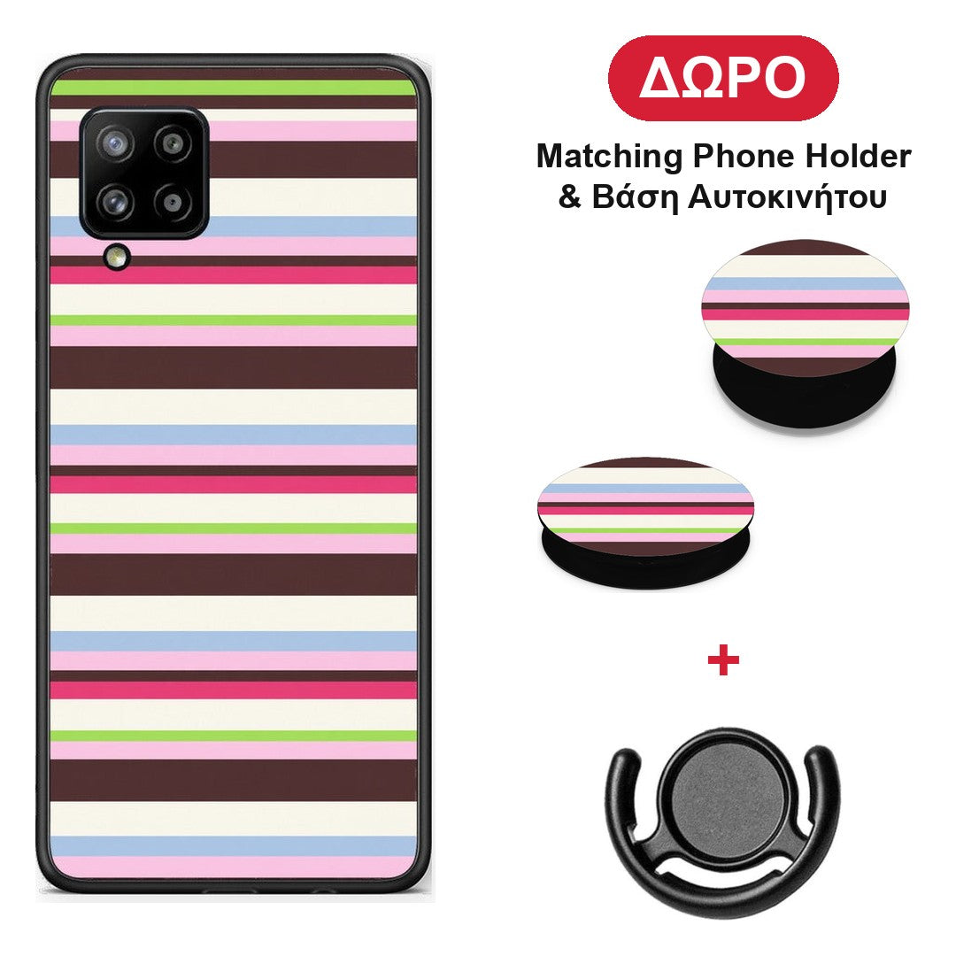 Multicolour Horizontal Stripes - Samsung Galaxy A42 θήκη + Δώρο Phone Holder & Βάση Αυτοκινήτου