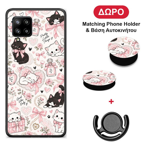 Pink Bows and Kittens Collage - Samsung Galaxy A42 θήκη + Δώρο Phone Holder & Βάση Αυτοκινήτου