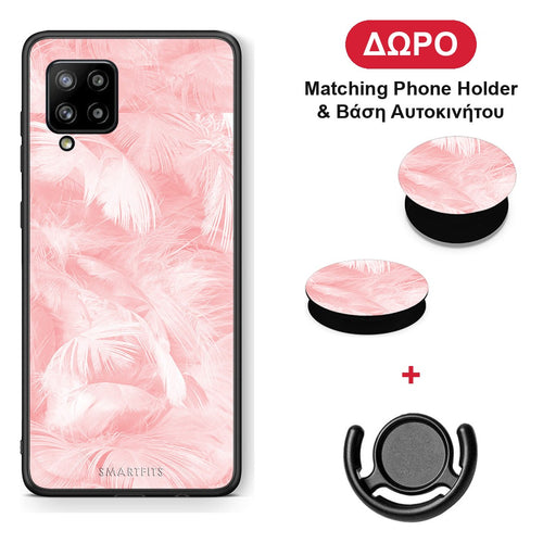 Boho Pink Feather - Samsung Galaxy A42 θήκη + Δώρο Phone Holder & Βάση Αυτοκινήτου