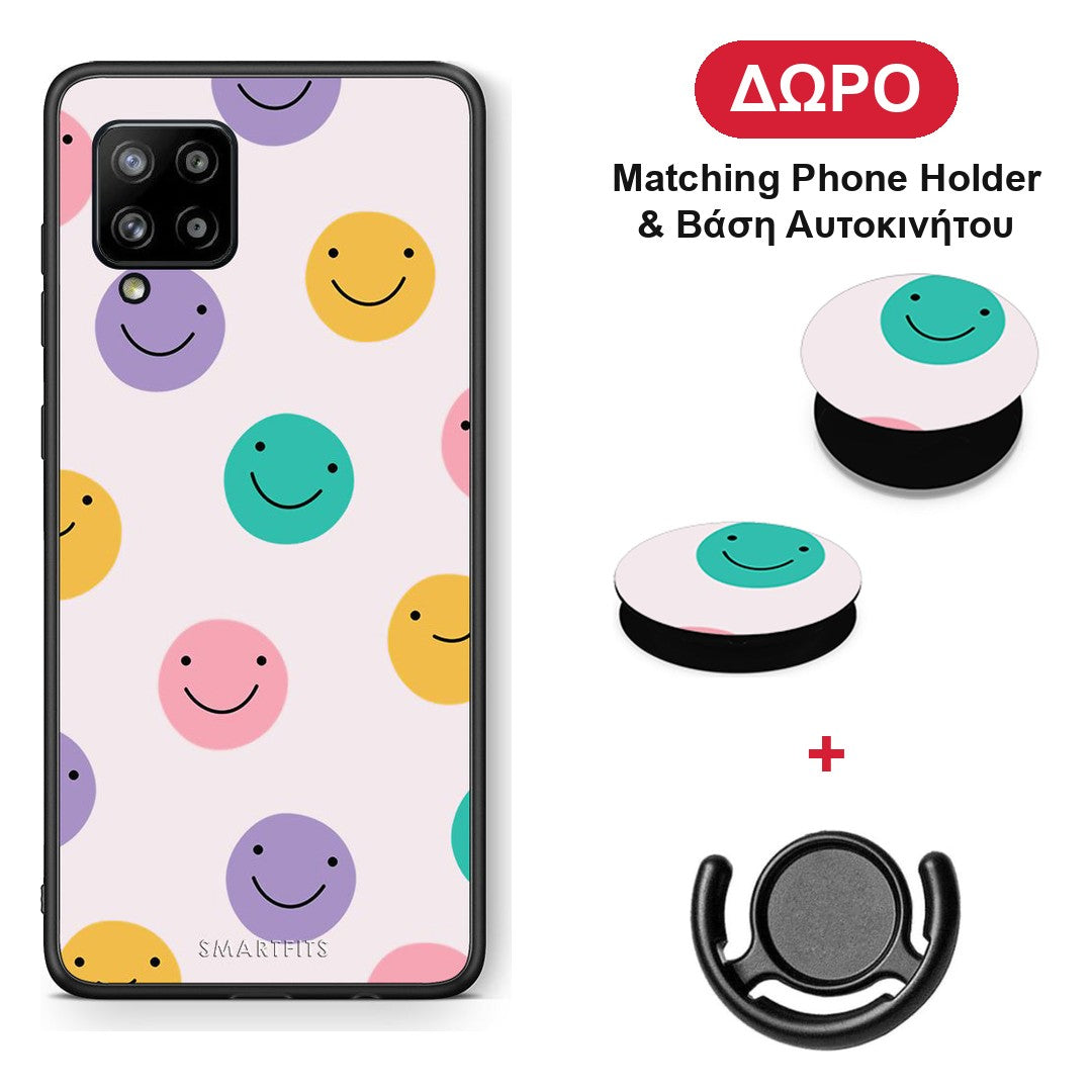 Smiley Faces - Samsung Galaxy A42 θήκη + Δώρο Phone Holder & Βάση Αυτοκινήτου