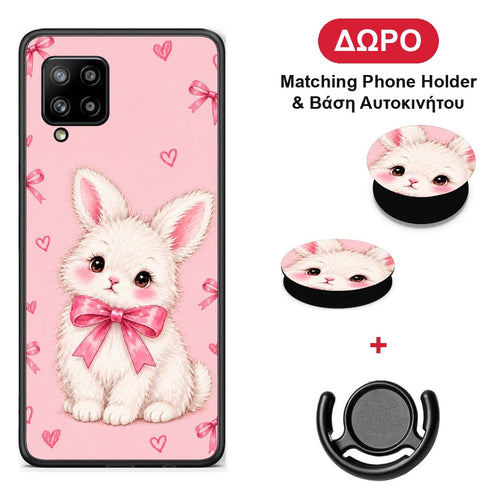 White Bunny and Pink Bows - Samsung Galaxy A42 θήκη + Δώρο Phone Holder & Βάση Αυτοκινήτου