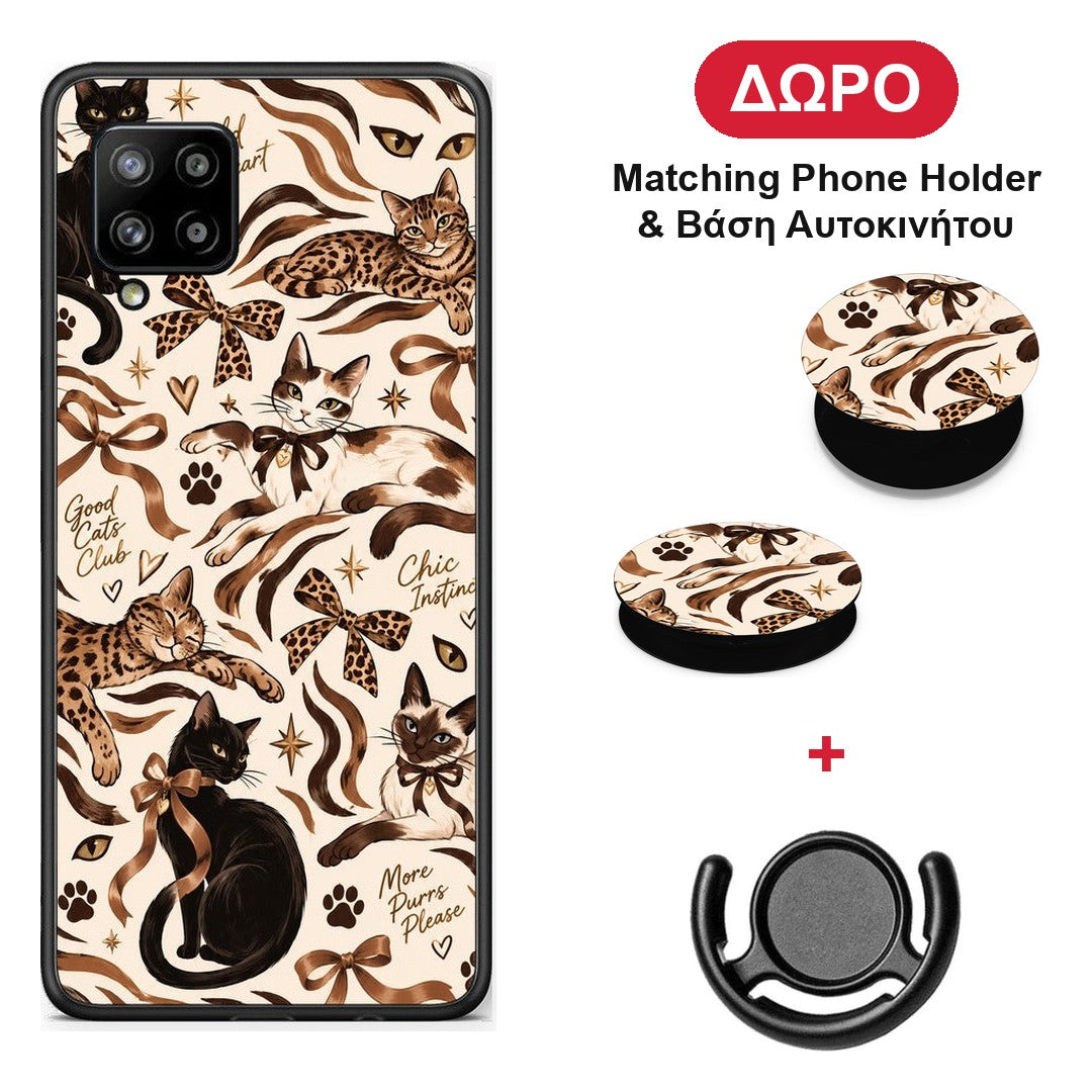 Wild Cats and Animal Print Collage - Samsung Galaxy A42 θήκη + Δώρο Phone Holder & Βάση Αυτοκινήτου
