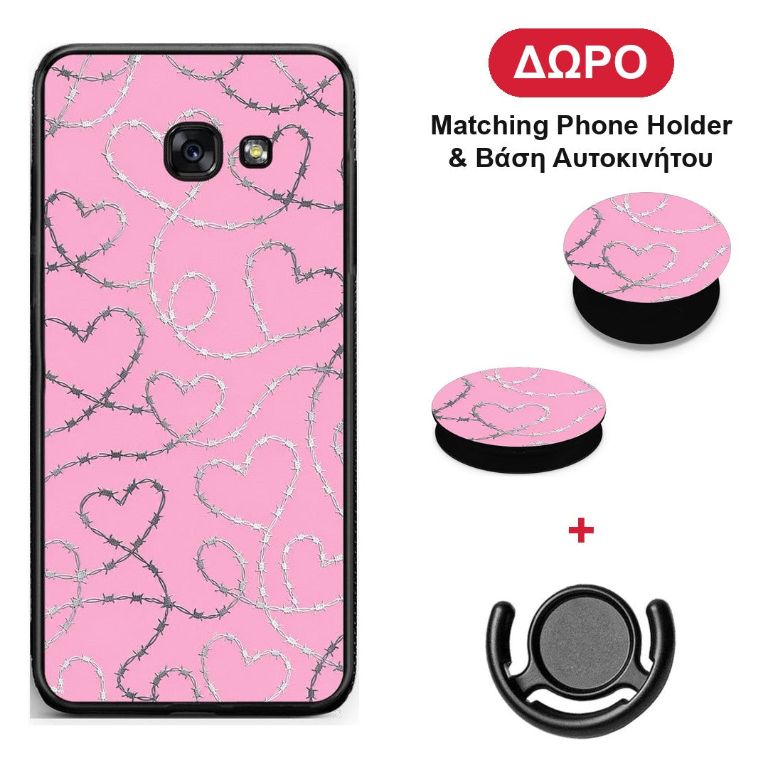 Barbed Wire Hearts on Pink - Samsung Galaxy A5 2017 θήκη + Δώρο Phone Holder & Βάση Αυτοκινήτου