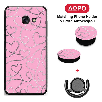 Barbed Wire Hearts on Pink - Samsung Galaxy A5 2017 θήκη + Δώρο Phone Holder & Βάση Αυτοκινήτου