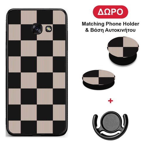 Black and Taupe Striped Checks - Samsung Galaxy A5 2017 θήκη + Δώρο Phone Holder & Βάση Αυτοκινήτου