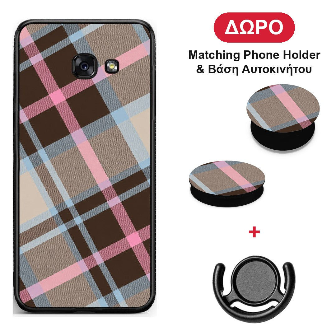 Brown Pink and Blue Diagonal Plaid - Samsung Galaxy A5 2017 θήκη + Δώρο Phone Holder & Βάση Αυτοκινήτου