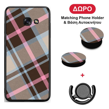 Brown Pink and Blue Diagonal Plaid - Samsung Galaxy A5 2017 θήκη + Δώρο Phone Holder & Βάση Αυτοκινήτου