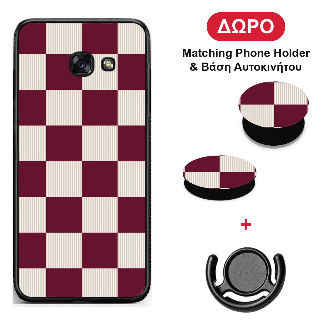 Burgundy and Cream Striped Checks - Samsung Galaxy A5 2017 θήκη + Δώρο Phone Holder & Βάση Αυτοκινήτου