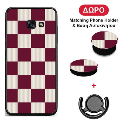 Burgundy and Cream Striped Checks - Samsung Galaxy A5 2017 θήκη + Δώρο Phone Holder & Βάση Αυτοκινήτου