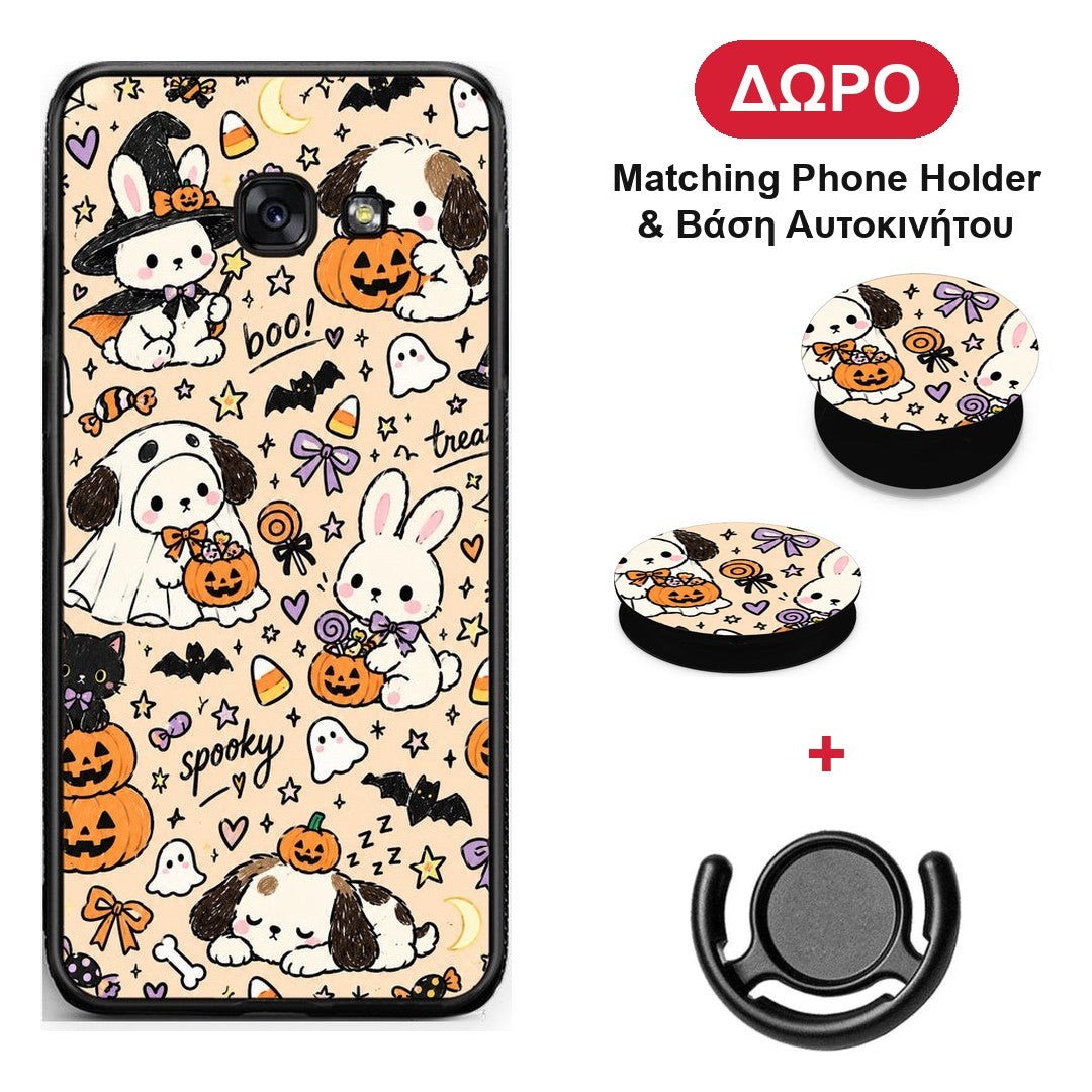 Halloween Puppies and Friends on Cream - Samsung Galaxy A5 2017 θήκη + Δώρο Phone Holder & Βάση Αυτοκινήτου