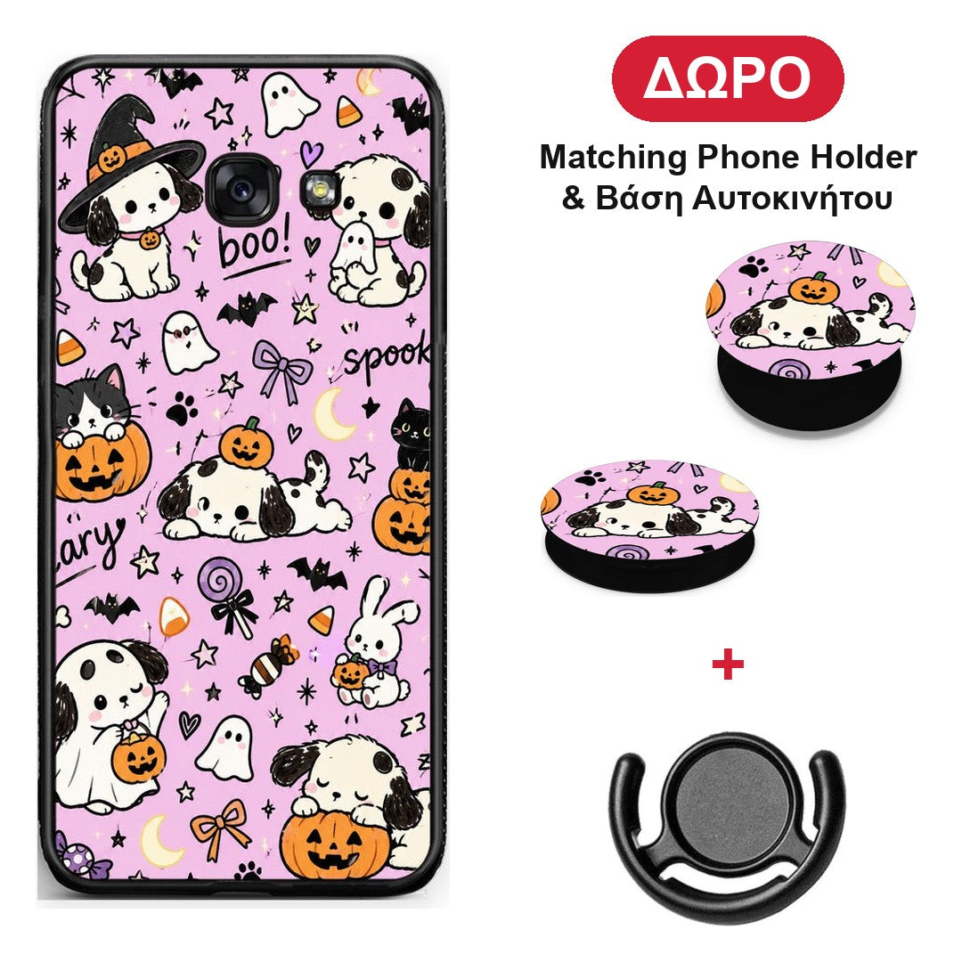 Halloween Puppies and Friends on Lilac - Samsung Galaxy A5 2017 θήκη + Δώρο Phone Holder & Βάση Αυτοκινήτου