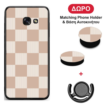 Latte and Cream Striped Checks - Samsung Galaxy A5 2017 θήκη + Δώρο Phone Holder & Βάση Αυτοκινήτου