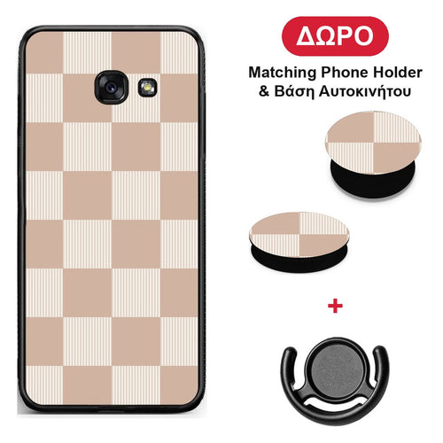 Latte and Cream Striped Checks - Samsung Galaxy A5 2017 θήκη + Δώρο Phone Holder & Βάση Αυτοκινήτου