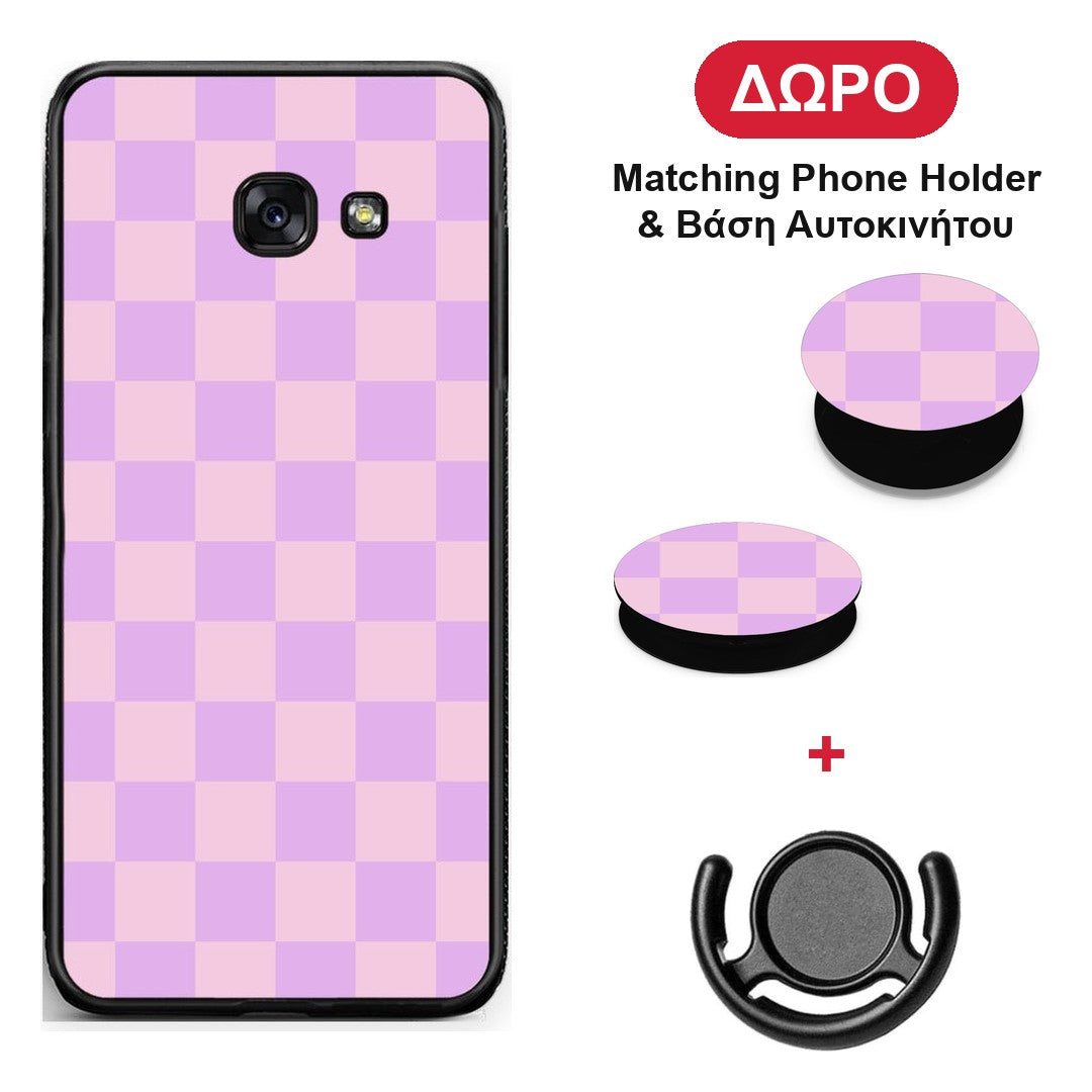 Lavender and Pink Checkerboard - Samsung Galaxy A5 2017 θήκη + Δώρο Phone Holder & Βάση Αυτοκινήτου