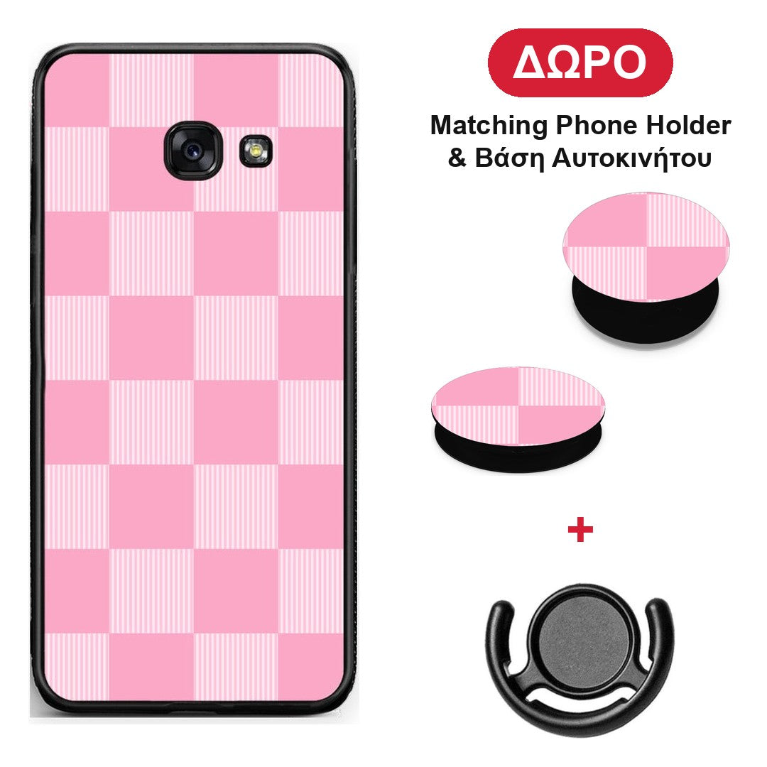 Pink and White Striped Checks - Samsung Galaxy A5 2017 θήκη + Δώρο Phone Holder & Βάση Αυτοκινήτου